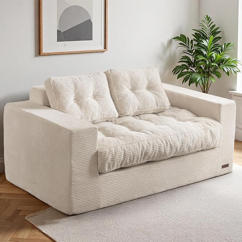 MAXYOYO Beige Upholstered Cloud Loveseat Sofa for Adults: Boneless wit