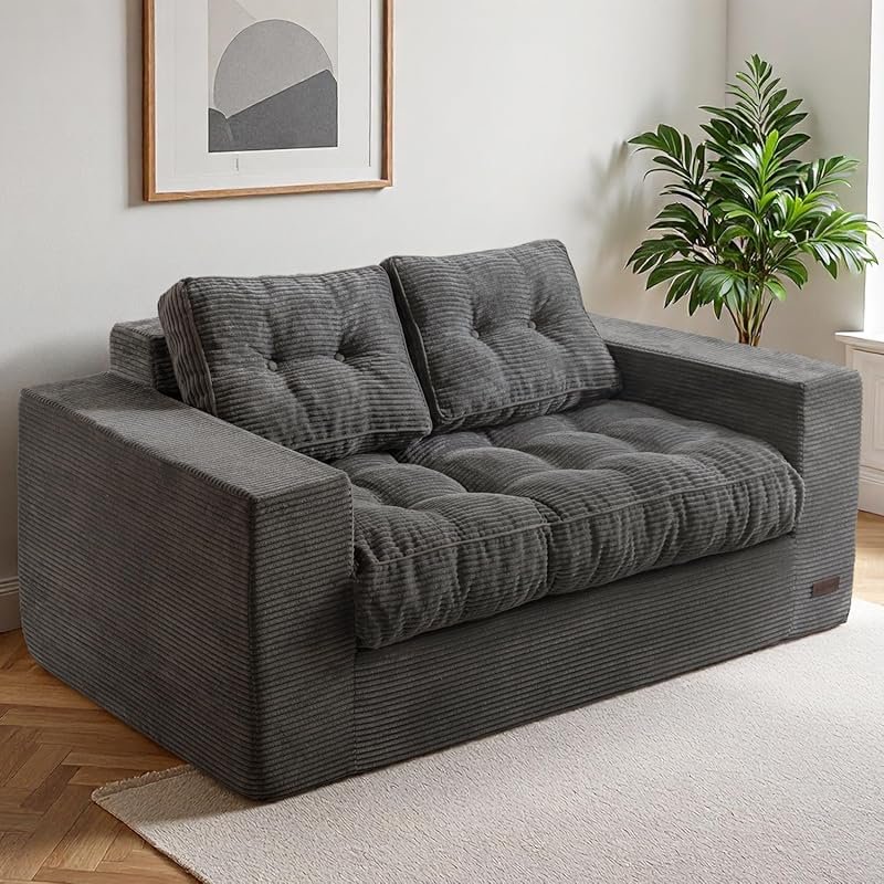 Upholstered Boneless Loveseat Sofa Couch, Cloud Bean Bag Style 2-Seat,