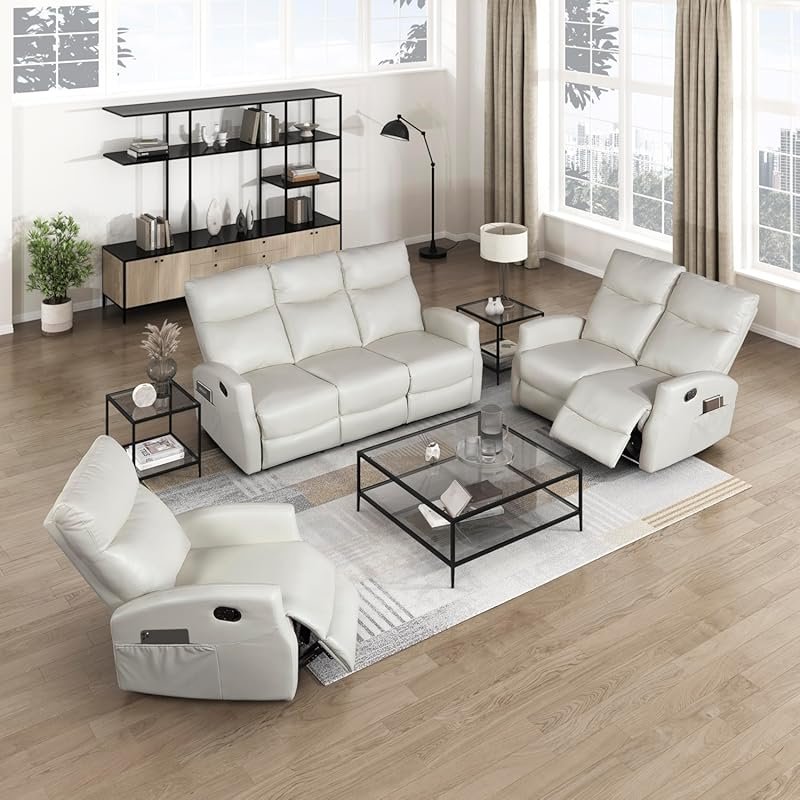Lexicon 3-Piece Faux Leather Manual Wall Hugger Reclining Sofa, Lovese