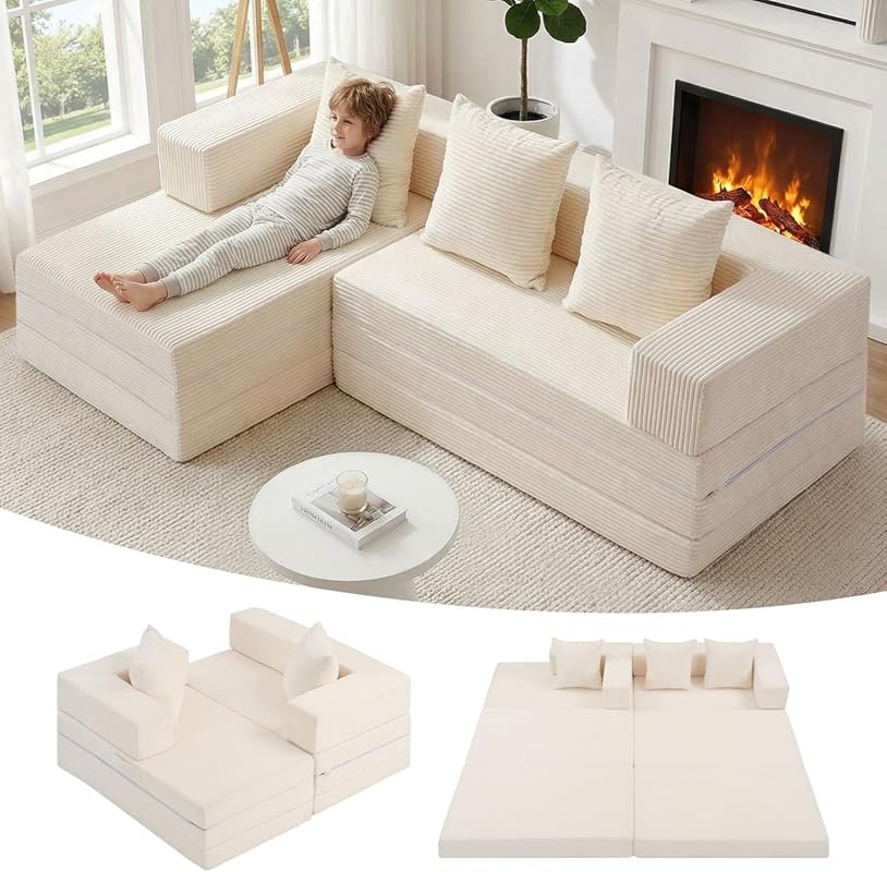 Modern Corduroy Modular Sectional Cloud Couch: Convertible Oversized S