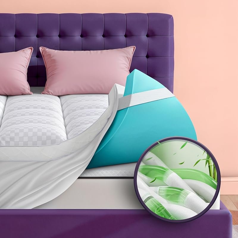 4 Inch Memory Foam Queen Topper: Bamboo Pillow Top & Cooling Gel for P