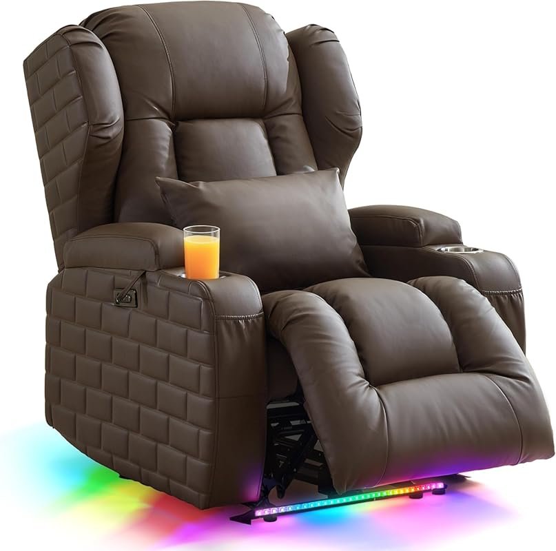 Electric Wall Hugger Reclining Sofa with Power Recline, Massage, Heat,