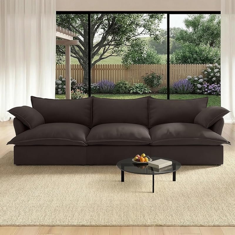 Coffee Cloud Sectional Sofa: Down Filled, Modular 3-Seater Loveseat wi